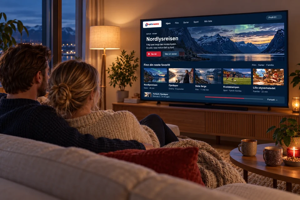Et par slapper av i sofaen med pledd mens de velger program på TV-en en mørk kveld.